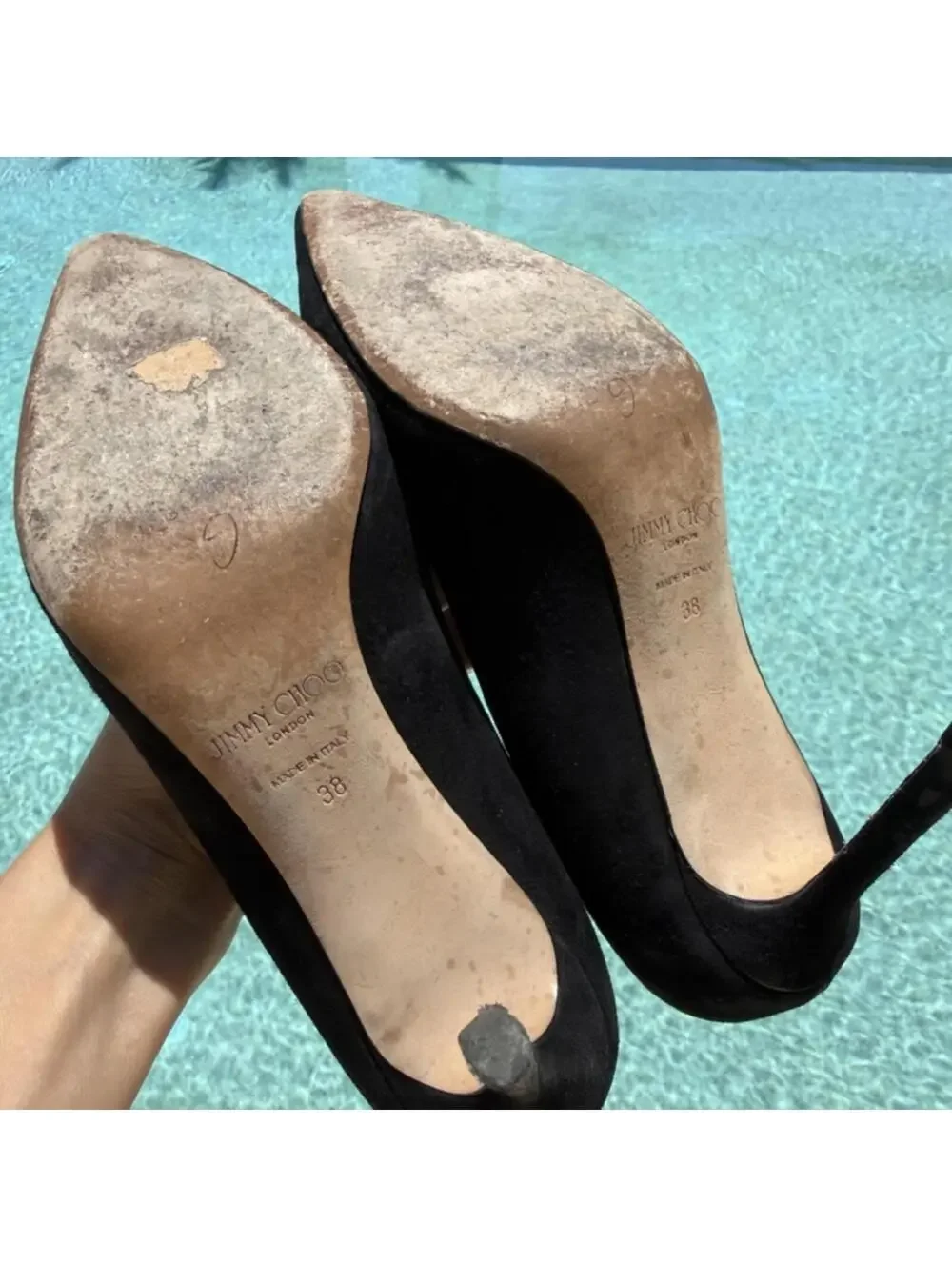 Jimmy Choo Romy 85MM Black Suede Pumps Wedding Guest Vacation Size 38